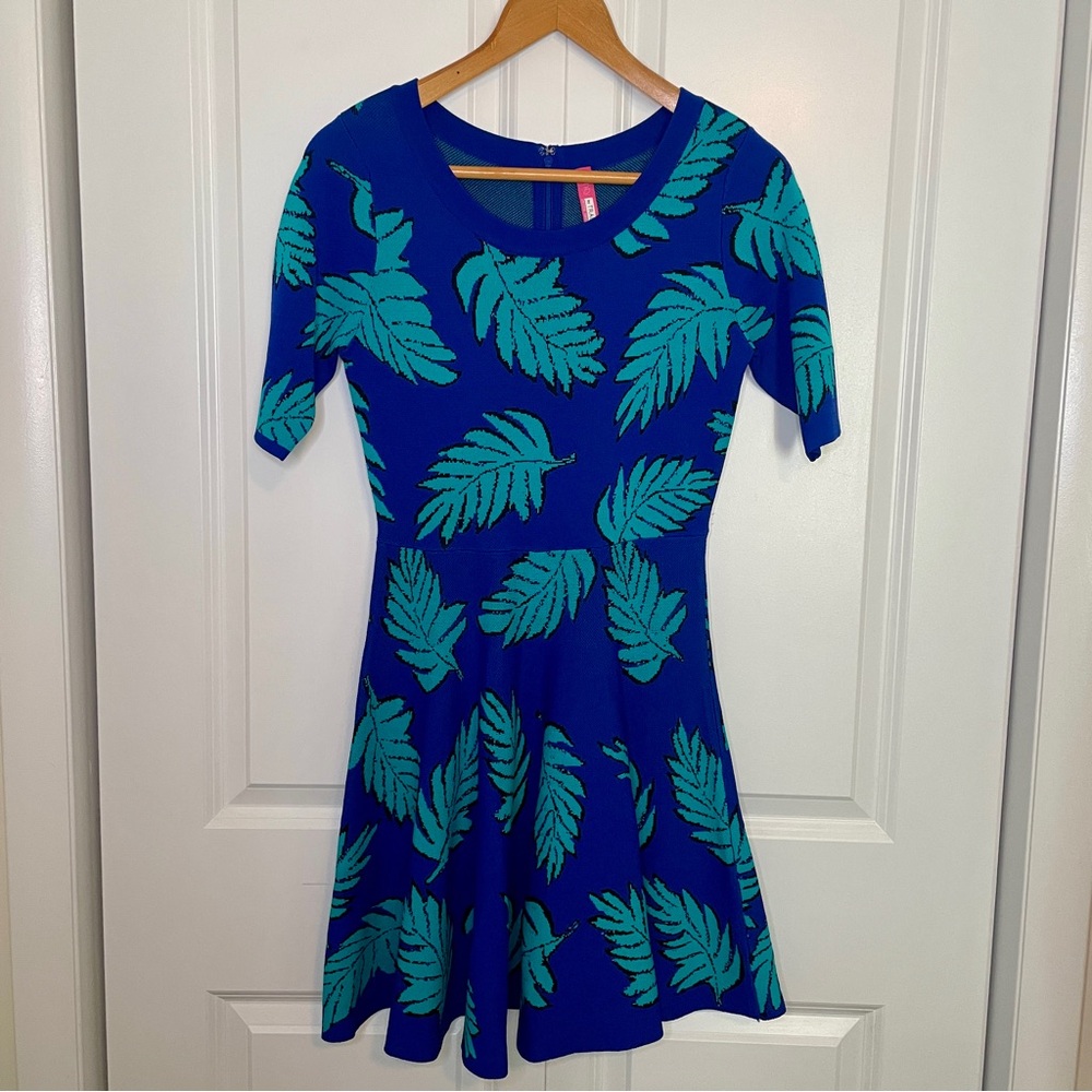 Plenty by Tracey Reese, Blue Leaf fit and flare knit dress